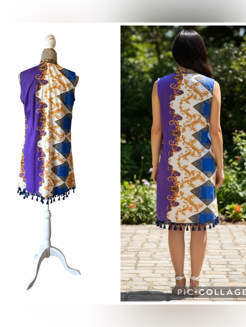 Antica Sartoria Positano Beaded Seashell Tassel Baroque Resort Dress M - Picture 10 of 11